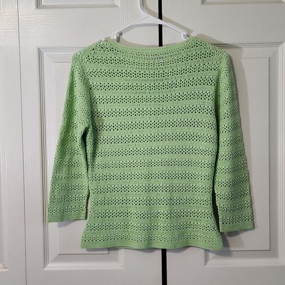 INC Women's Seafoam Green 3/4 Sleeve Open Knit Button Silk Cardigan Size SM - Picture 2 of 9